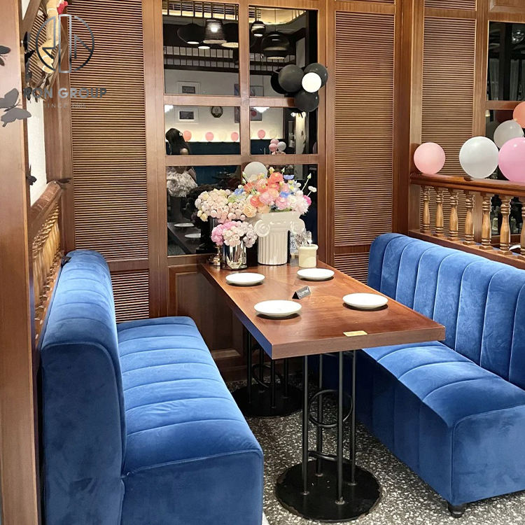 Modern Solid Wood Cafe Coffee Shop Restaurant Booth and Table Furniture Set with Sofa Seating