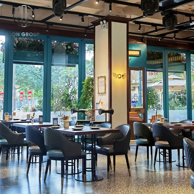 Modern Solid Wood Cafe Coffee Shop Restaurant Booth and Table Furniture Set with Sofa Seating