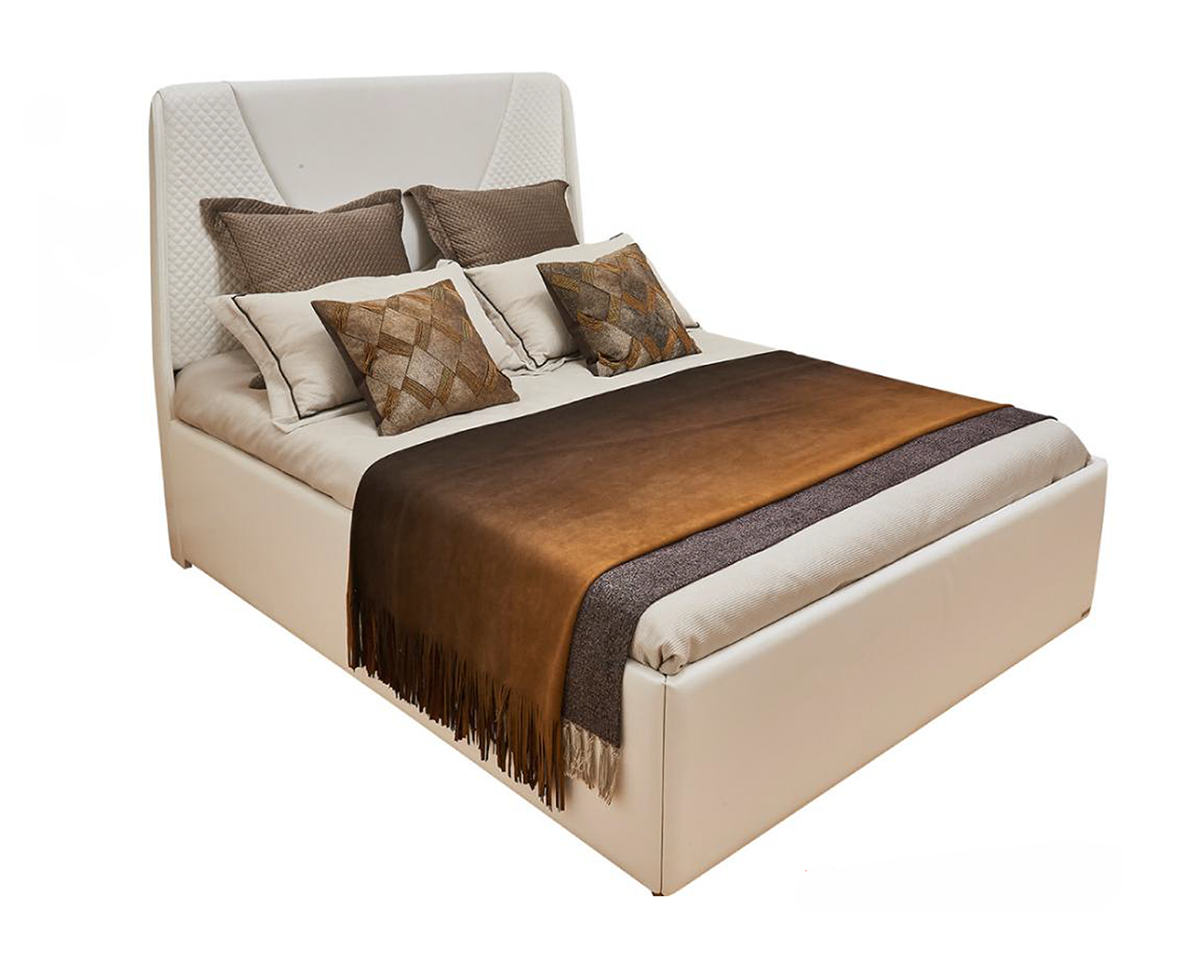 Cream Faux Leather Headboard Double Bed R0092D