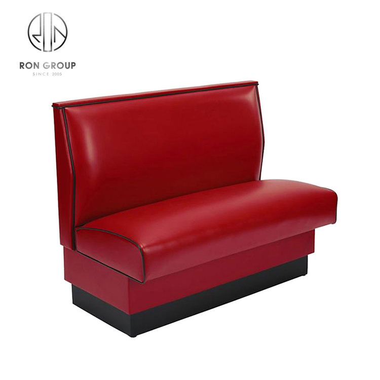 High End Banquet Fast Food Cafe Shop Furniture Wooden Frame Bench Pink Leather Sofa Seating High Density Foam Restaurant Booths