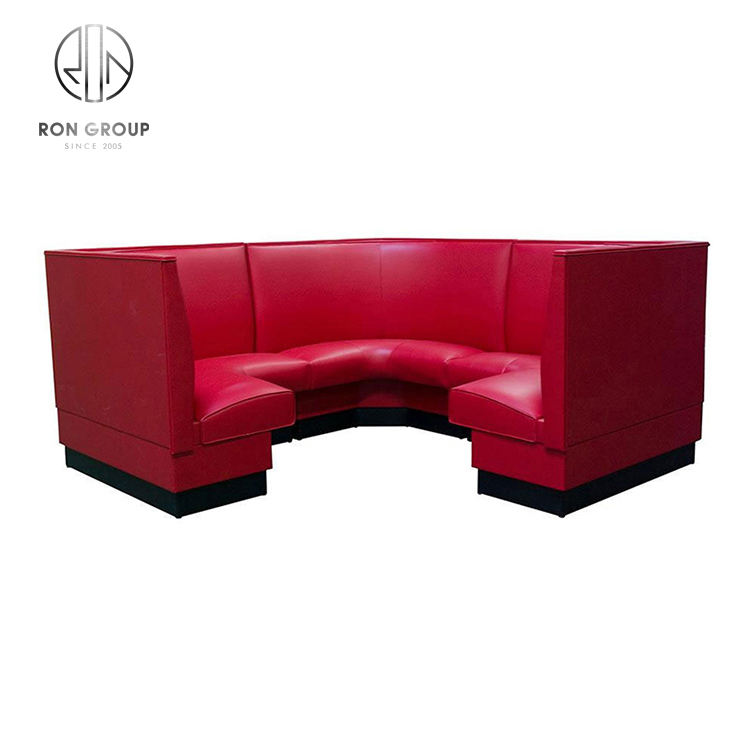High End Banquet Fast Food Cafe Shop Furniture Wooden Frame Bench Pink Leather Sofa Seating High Density Foam Restaurant Booths