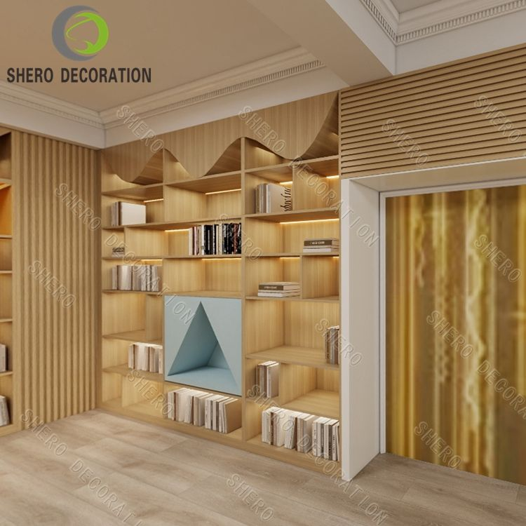 Custom Modern Library Furniture Bookshelves and Library Table and Chairs for Bookstore Cafe