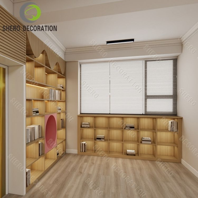 Custom Modern Library Furniture Bookshelves and Library Table and Chairs for Bookstore Cafe