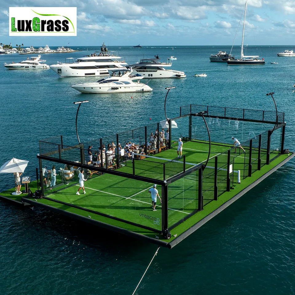 2025 Indoor Outdoor Padel Court High Quality Green 12mm Artificial Grass Customizable Panoramic Padel Fields for Tennis Logo