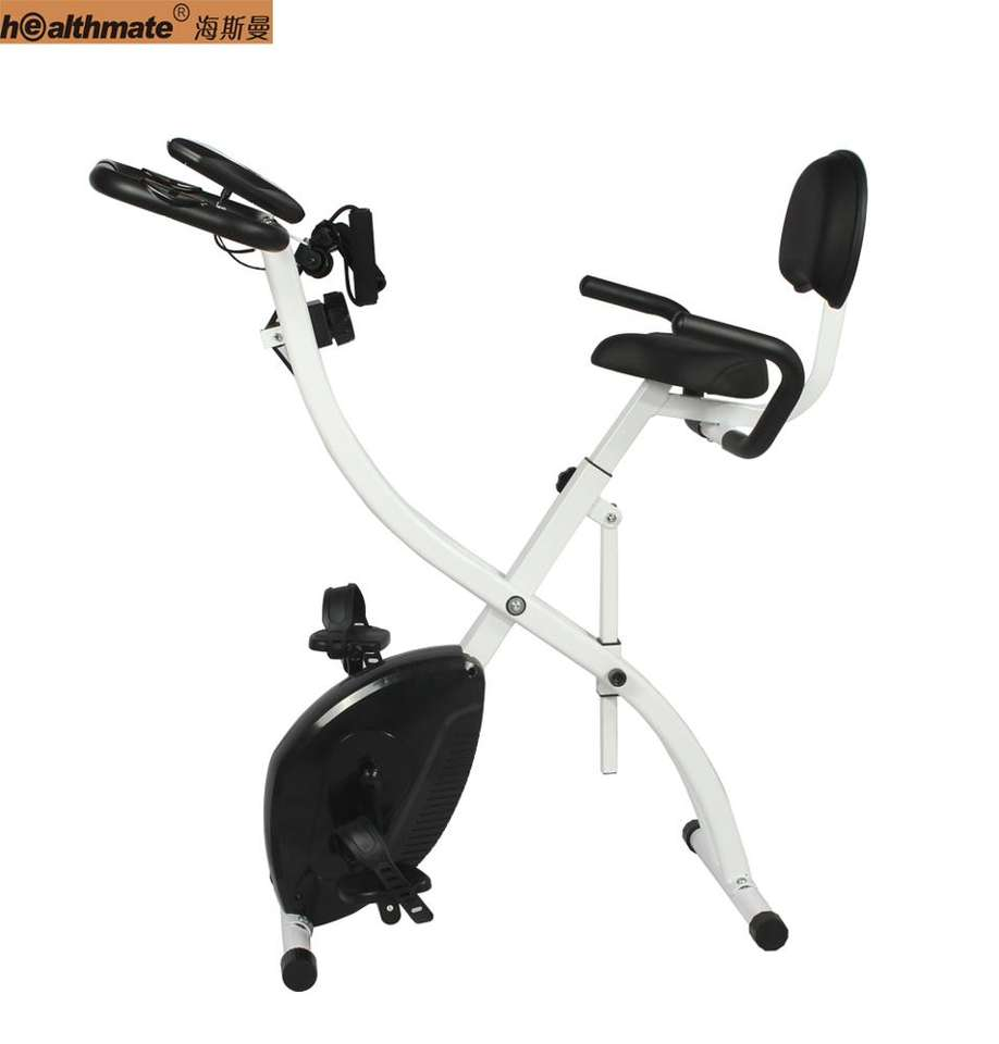 HSM Home Gym Fitness Stationary Bike Magnetic Folding Trainer with Back Seat for Indoor Cardio Exercise