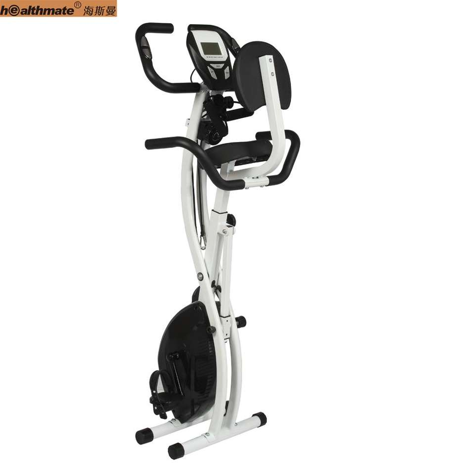 HSM Home Gym Fitness Stationary Bike Magnetic Folding Trainer with Back Seat for Indoor Cardio Exercise