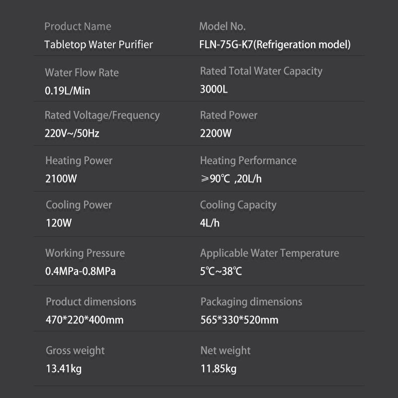 Manufacturer OEM ODM Instant Hot Cold Electric Water Purifier Hotel Household Tabletop Reverse Osmosis System Self-Cleaning 75