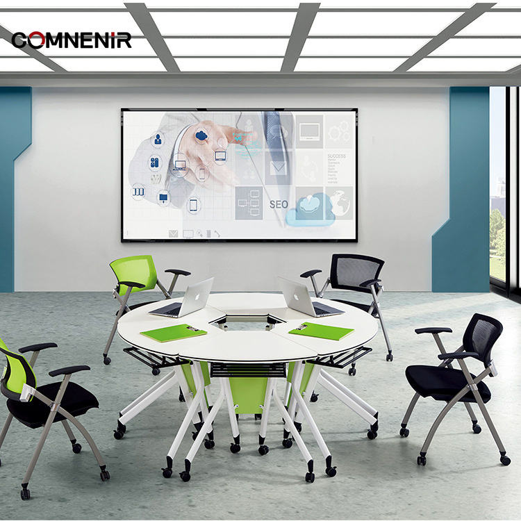 Portable Furniture School Desk with Wheels Movable Table Customizable Fan-shaped Adjustable Folding School Table for Student