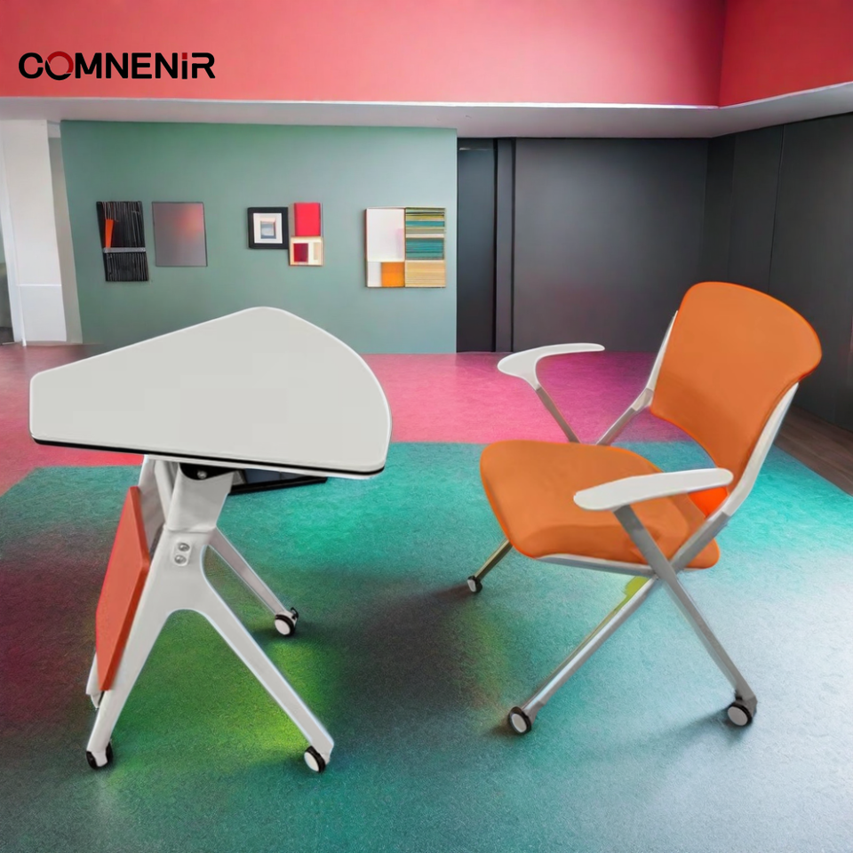 Portable Furniture School Desk with Wheels Movable Table Customizable Fan-shaped Adjustable Folding School Table for Student