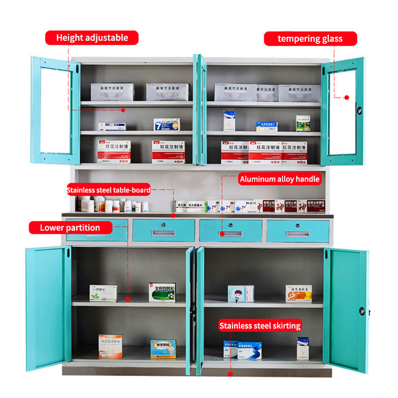 Extra Large Steel Western Medicine Cabinet with 2 Drawers and Four Doors Hollow