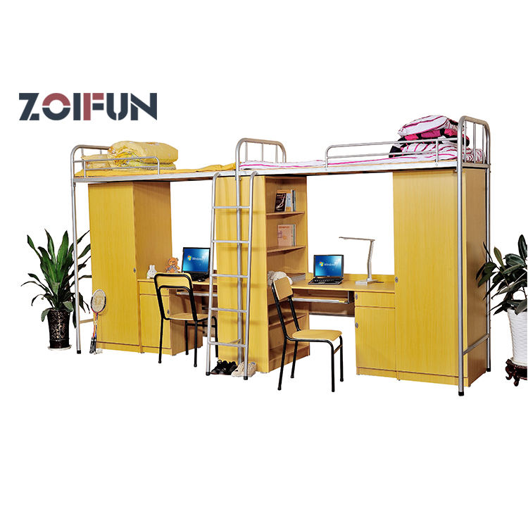 University Dormitory Bunk Bed Mdf Wood Nature Color College Bed Student Apartment Double Bunk Bed