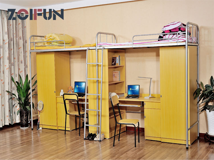 University Dormitory Bunk Bed Mdf Wood Nature Color College Bed Student Apartment Double Bunk Bed