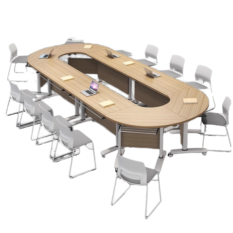Modern 8-Person Movable Foldable Conference Meeting Table Lightweight Solid Wood and Metal for Office or Conference Room