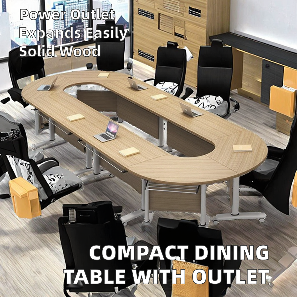 Modern 8-Person Movable Foldable Conference Meeting Table Lightweight Solid Wood and Metal for Office or Conference Room