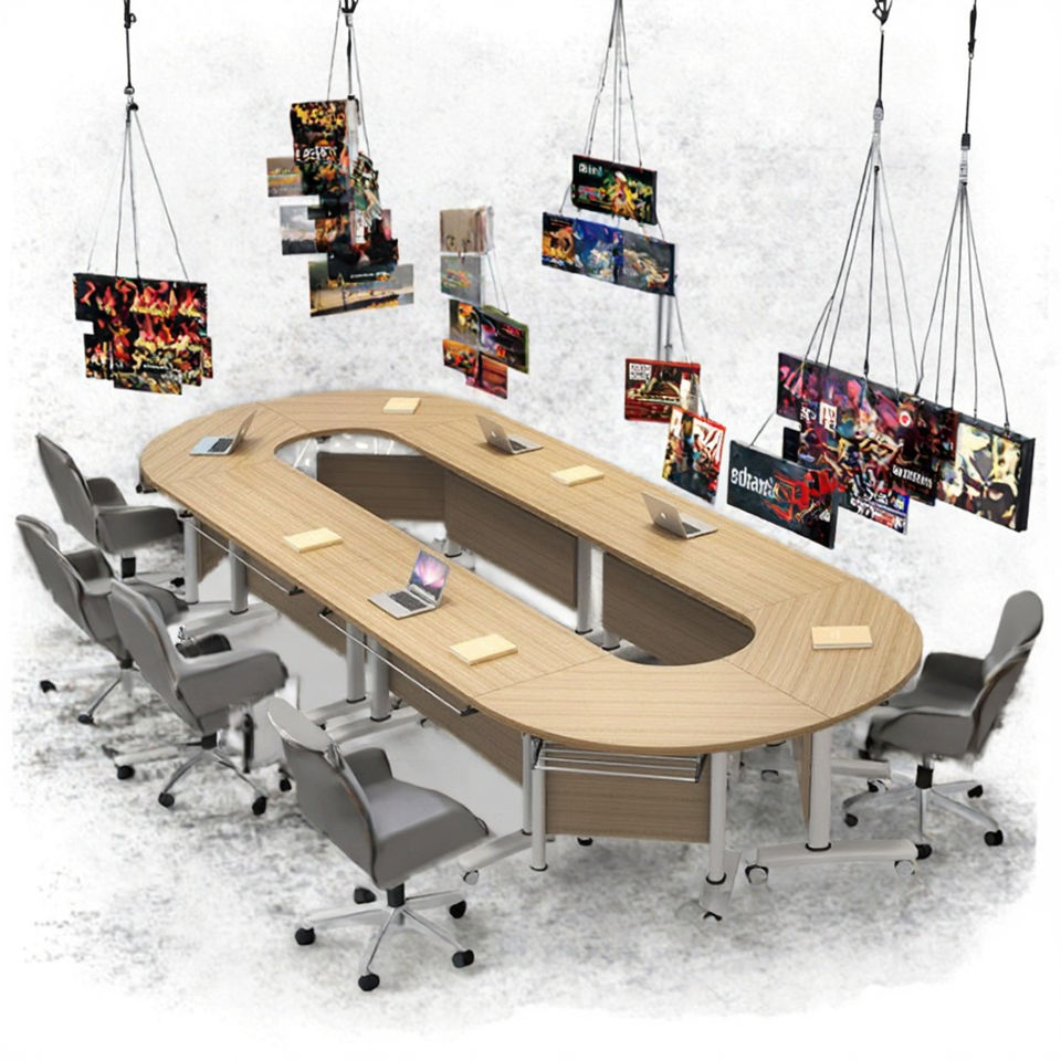 Modern 8-Person Movable Foldable Conference Meeting Table Lightweight Solid Wood and Metal for Office or Conference Room