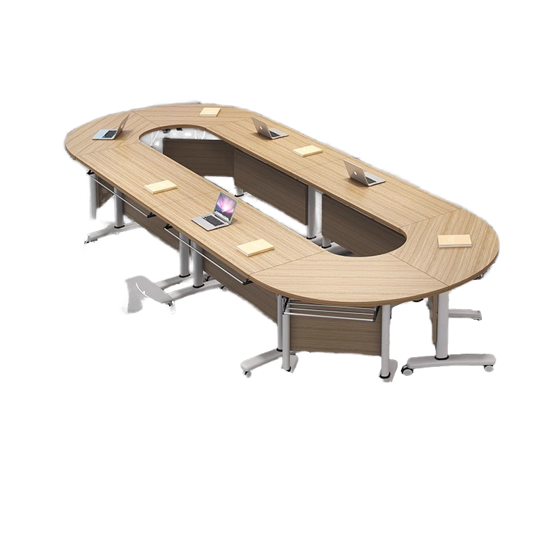 Modern 8-Person Movable Foldable Conference Meeting Table Lightweight Solid Wood and Metal for Office or Conference Room