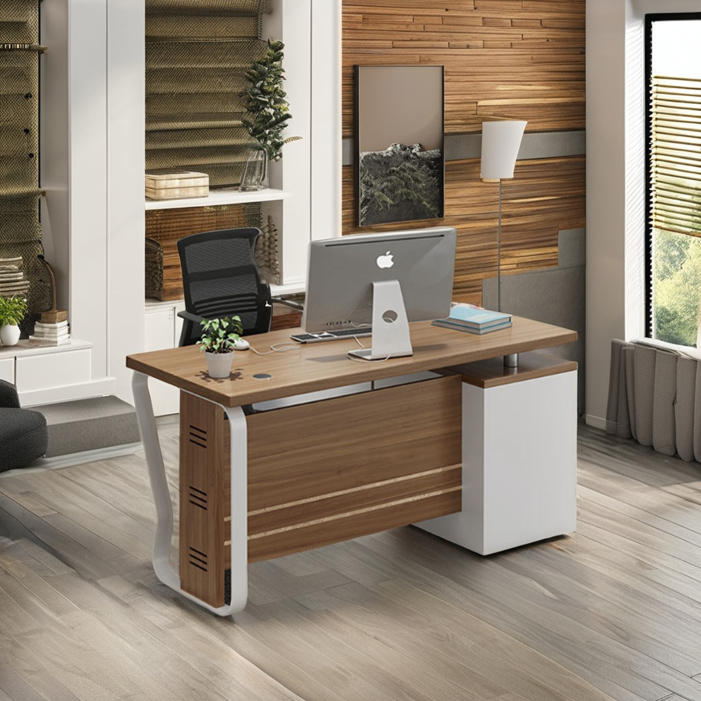 Modern Executive Office Furniture Extendable Wooden and Steel Desk with Panel Style for Office Buildings and Villas