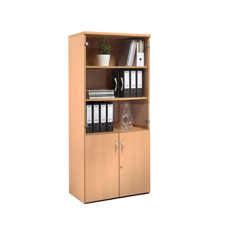 School Office Wooden Furniture Lower Double Doors Metal Storage Closet Office Cabinet File with 2 Glass Doors and 3 Shelves
