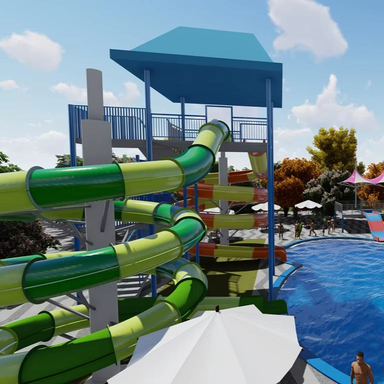 Popular Bright Colorful Design Outdoor Water Slide Multi Color Thrilling Adventure Plastic Fiberglass Water Slide Amusement Park