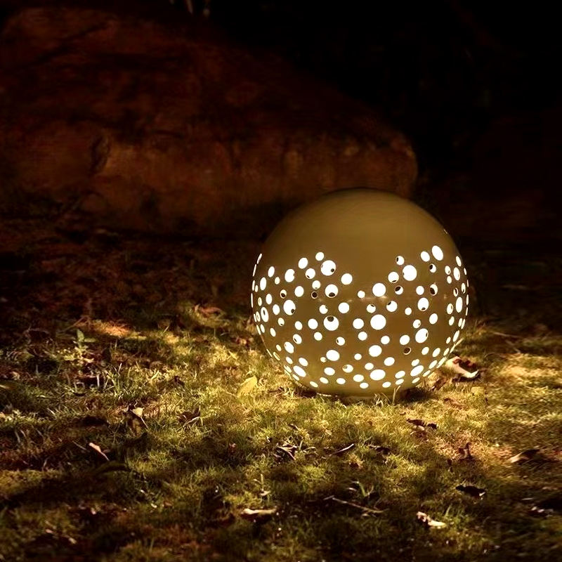 Warm White LED Landscape Light Stainless Steel Luminous Sphere Sculpture for Garden Lawn Park Waterproof IP65 AC Power