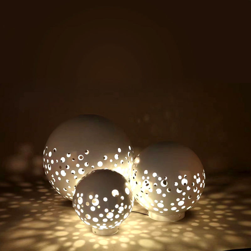 Warm White LED Landscape Light Stainless Steel Luminous Sphere Sculpture for Garden Lawn Park Waterproof IP65 AC Power