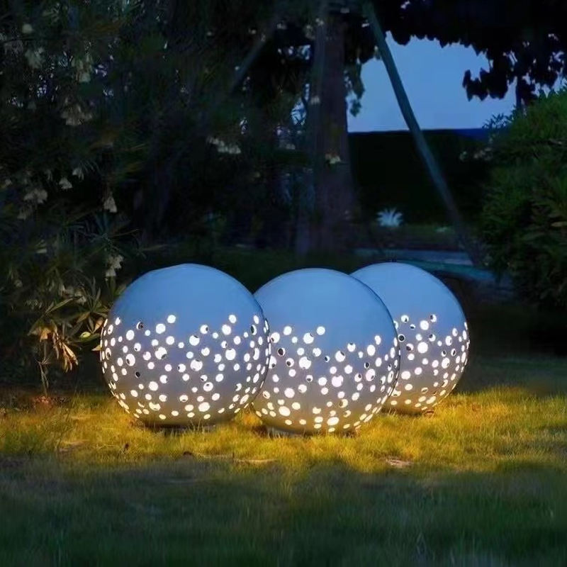 Warm White LED Landscape Light Stainless Steel Luminous Sphere Sculpture for Garden Lawn Park Waterproof IP65 AC Power
