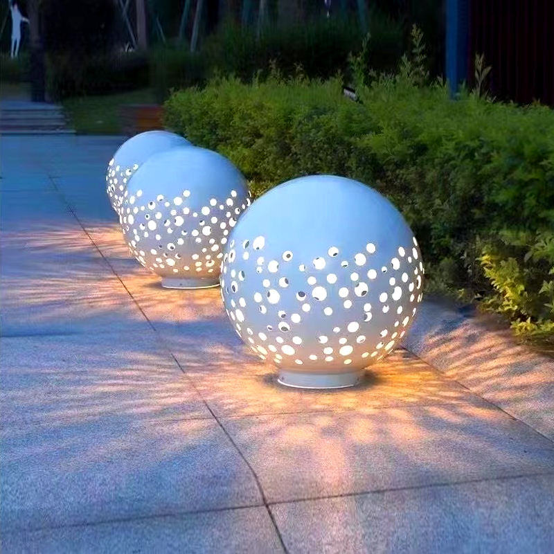Warm White LED Landscape Light Stainless Steel Luminous Sphere Sculpture for Garden Lawn Park Waterproof IP65 AC Power