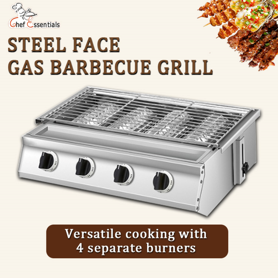 Jinguangyue Commercial Gas BBQ Grill Machine Stainless Steel 4 Burner Rotary Dial Button Grilling Basket Outdoor Barbecue 5.2kw