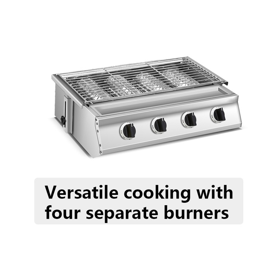 Jinguangyue Commercial Gas BBQ Grill Machine Stainless Steel 4 Burner Rotary Dial Button Grilling Basket Outdoor Barbecue 5.2kw