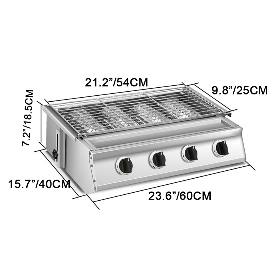 Jinguangyue Commercial Gas BBQ Grill Machine Stainless Steel 4 Burner Rotary Dial Button Grilling Basket Outdoor Barbecue 5.2kw
