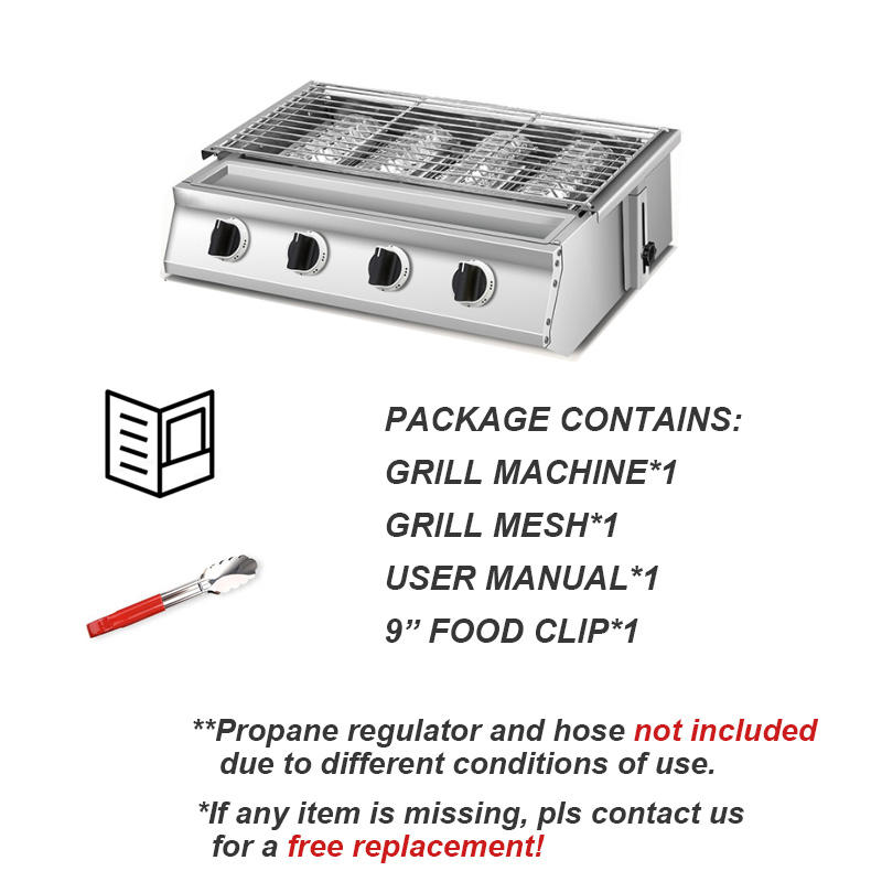 Jinguangyue Commercial Gas BBQ Grill Machine Stainless Steel 4 Burner Rotary Dial Button Grilling Basket Outdoor Barbecue 5.2kw