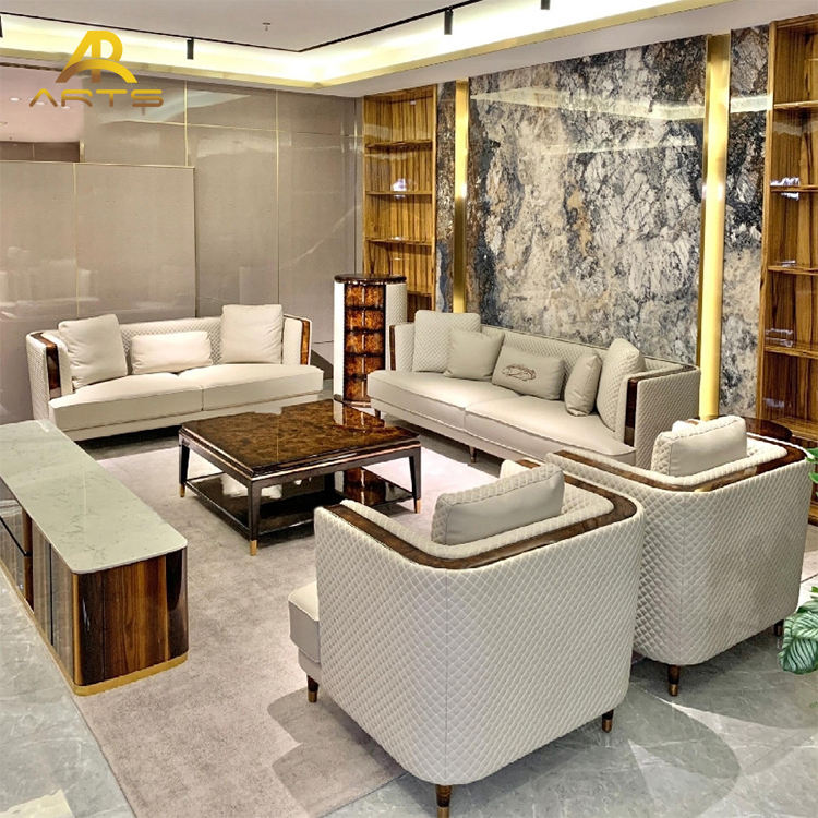Factory Price High-End Modern Luxury Natural Veneer Solid Wood Sofa Set for Home Office Hotel Living Room Furniture