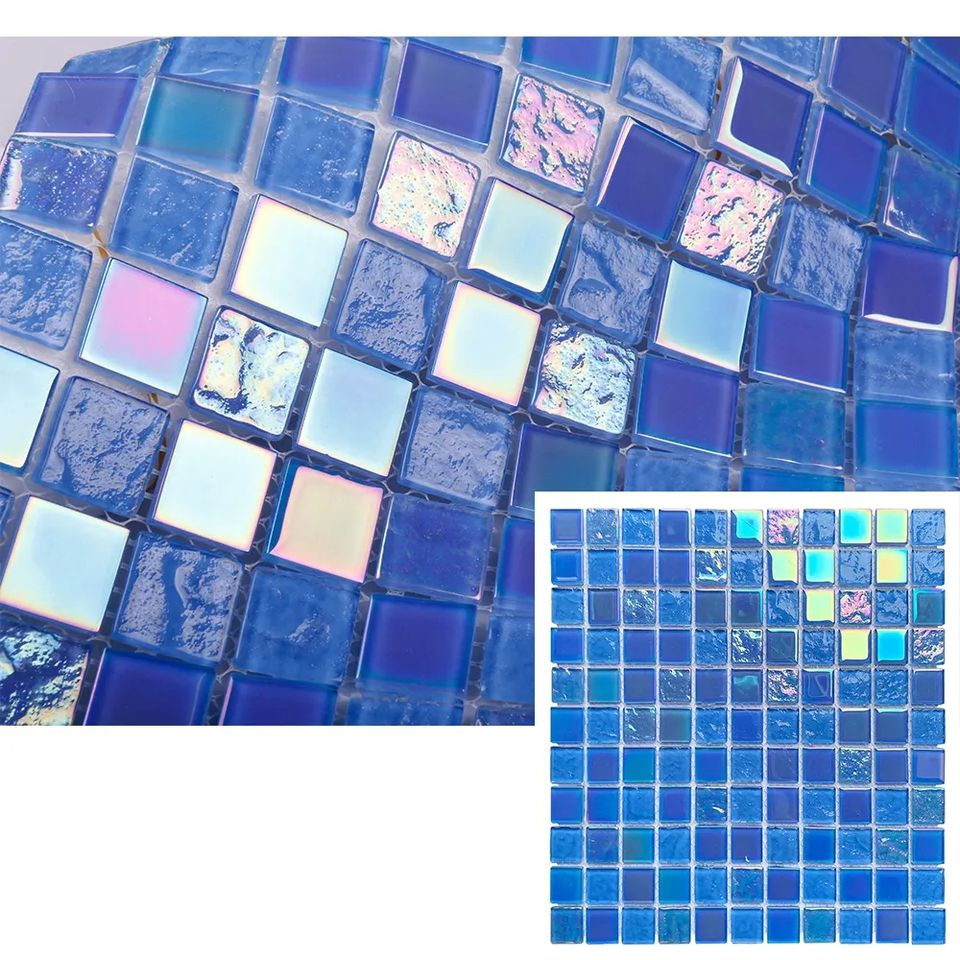 Wholesale Price Outdoor Aqua Green White Blue Iridescent Crystal Glass Swimming Pool Mosaic Tile