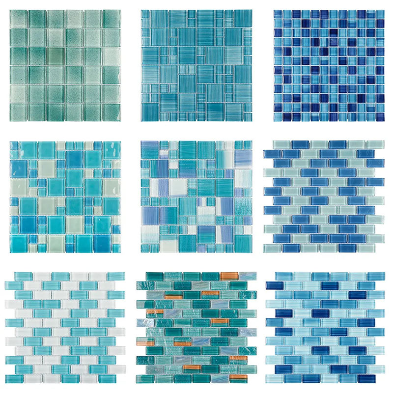 Wholesale Price Outdoor Aqua Green White Blue Iridescent Crystal Glass Swimming Pool Mosaic Tile