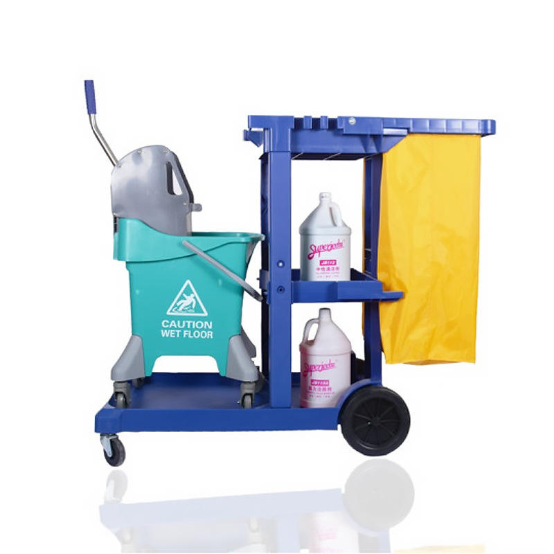 Multi-purpose Plastic Hotel Housekeeping Cleaning Janitor Cart Folding Wholesale Gray Cleaning Cart with Cover