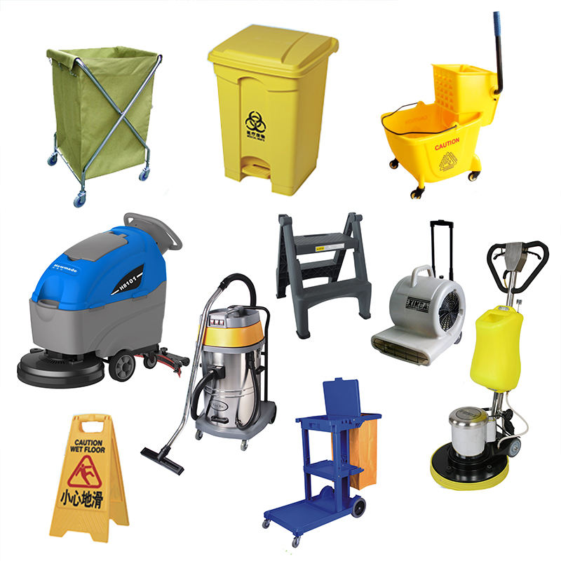 Multi-purpose Plastic Hotel Housekeeping Cleaning Janitor Cart Folding Wholesale Gray Cleaning Cart with Cover