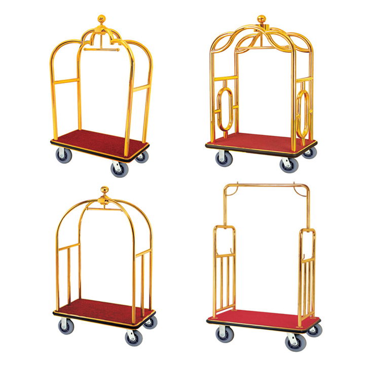 Star Hotel Lobby Equipment Hotel Luggage Trolley Handle Golden Luggage Trolley