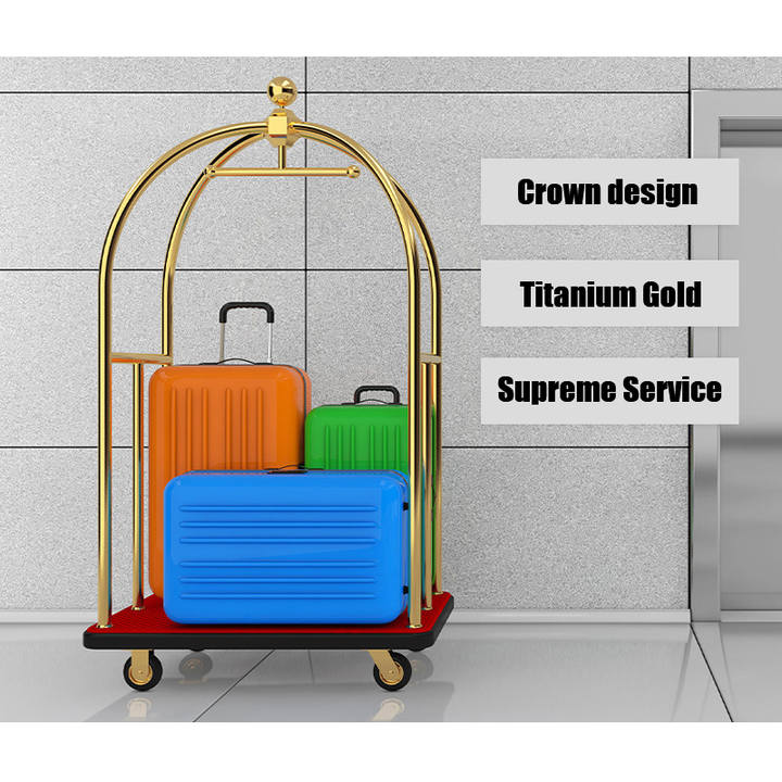 Star Hotel Lobby Equipment Hotel Luggage Trolley Handle Golden Luggage Trolley