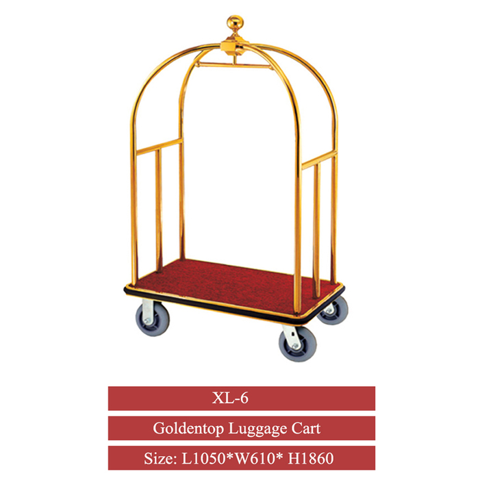 Star Hotel Lobby Equipment Hotel Luggage Trolley Handle Golden Luggage Trolley