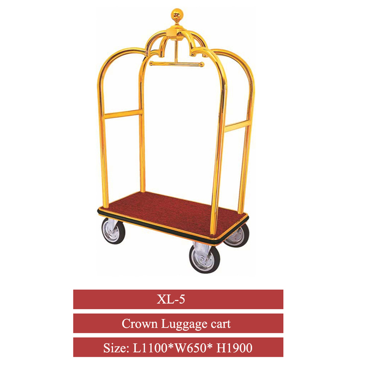 Star Hotel Lobby Equipment Hotel Luggage Trolley Handle Golden Luggage Trolley