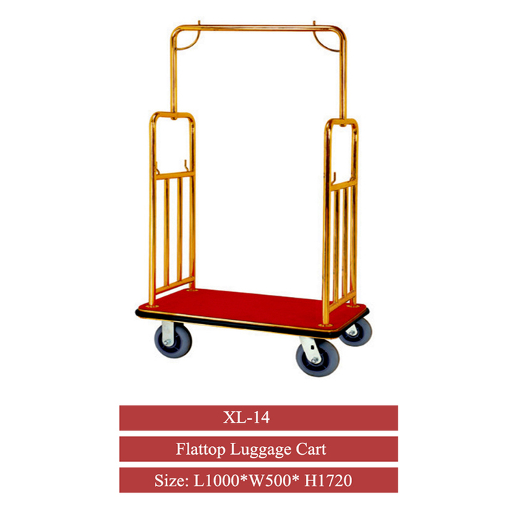 Star Hotel Lobby Equipment Hotel Luggage Trolley Handle Golden Luggage Trolley