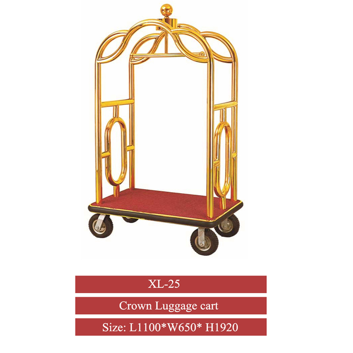 Star Hotel Lobby Equipment Hotel Luggage Trolley Handle Golden Luggage Trolley