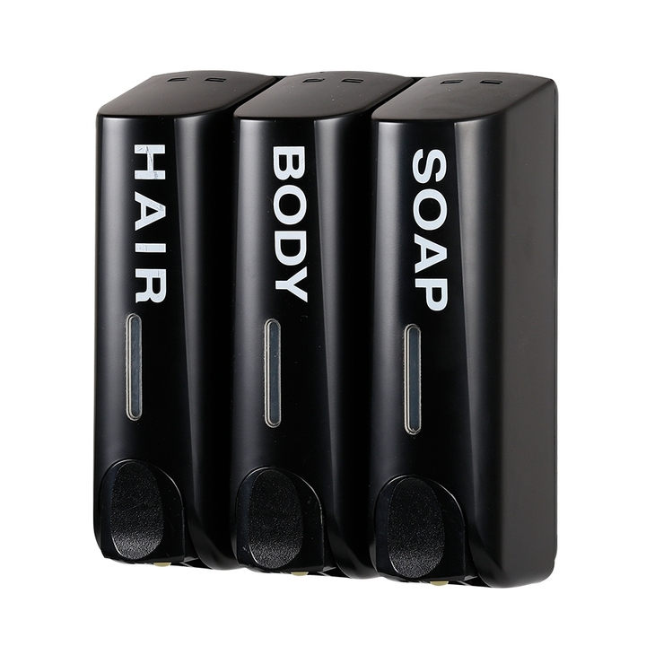 ABS Plastic Silver Black Triple Bottle Eco-Friendly Hand Soap Shower Shampoo Dispenser 350ml Household & Hotel Use Wall-Mounted