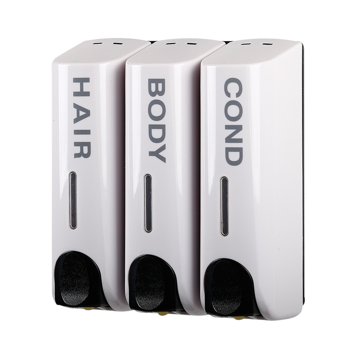 ABS Plastic Silver Black Triple Bottle Eco-Friendly Hand Soap Shower Shampoo Dispenser 350ml Household & Hotel Use Wall-Mounted