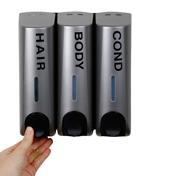 ABS Plastic Silver Black Triple Bottle Eco-Friendly Hand Soap Shower Shampoo Dispenser 350ml Household & Hotel Use Wall-Mounted
