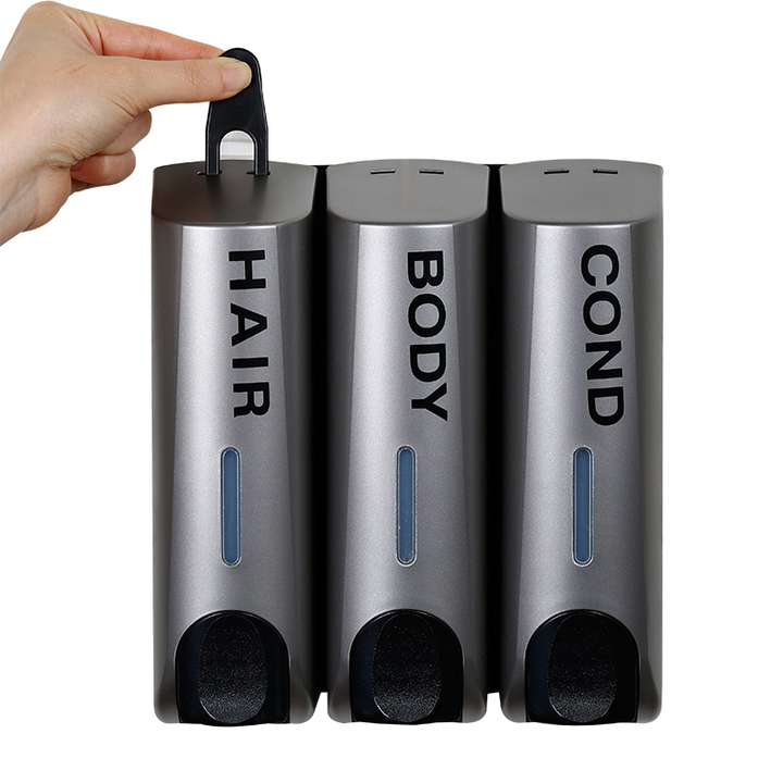 ABS Plastic Silver Black Triple Bottle Eco-Friendly Hand Soap Shower Shampoo Dispenser 350ml Household & Hotel Use Wall-Mounted