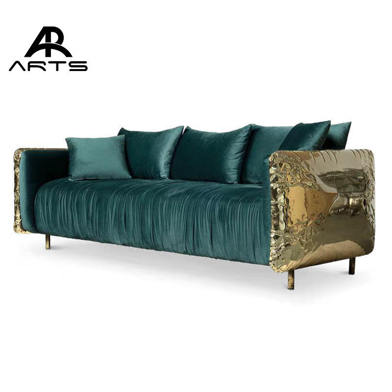 High Quality Classic Italian Luxury Gold Couch Sofa Set Genuine Leather for Villa Use for Living Room Sofa Sectional