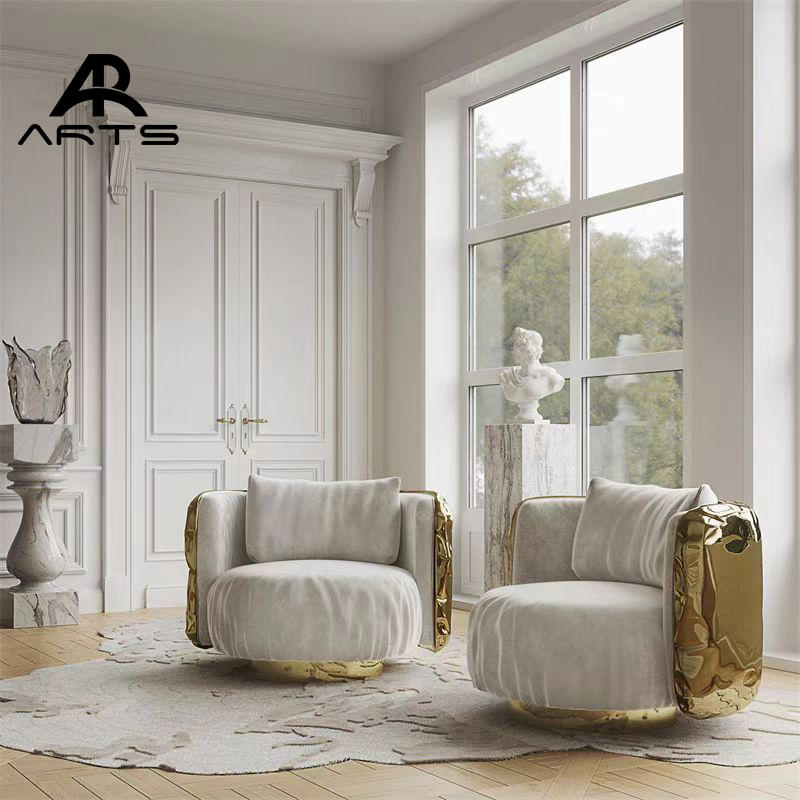 High Quality Classic Italian Luxury Gold Couch Sofa Set Genuine Leather for Villa Use for Living Room Sofa Sectional