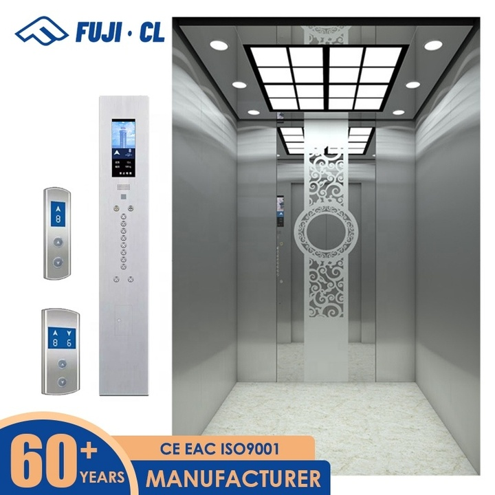 FUJICL Hairline Stainless Steel Passenger Elevator 1000kg 13P for Modern Office Building with Mirror Etched Car Wall Design