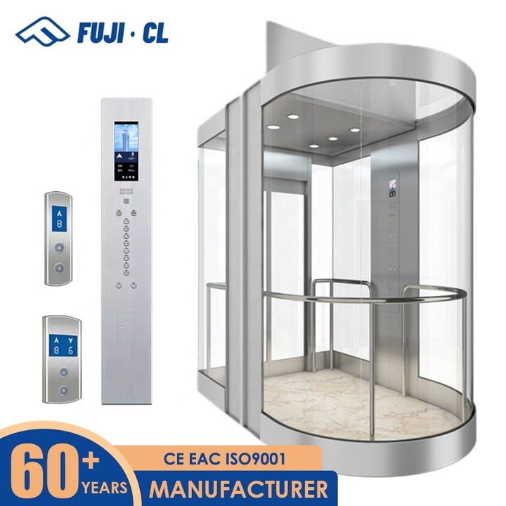 FUJICL Shopping Mall Panoramic Elevator 630kg 1.0m/s CE Certified Glass Observation Sightseeing Lift for Retail Center